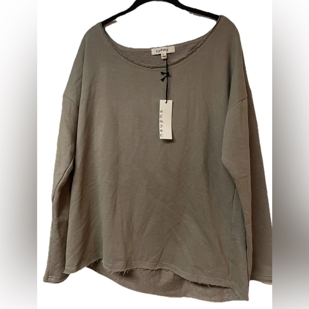 NWT Boutique Open Back Crystal Embellished Sweatshirt Sweater Olive Size L